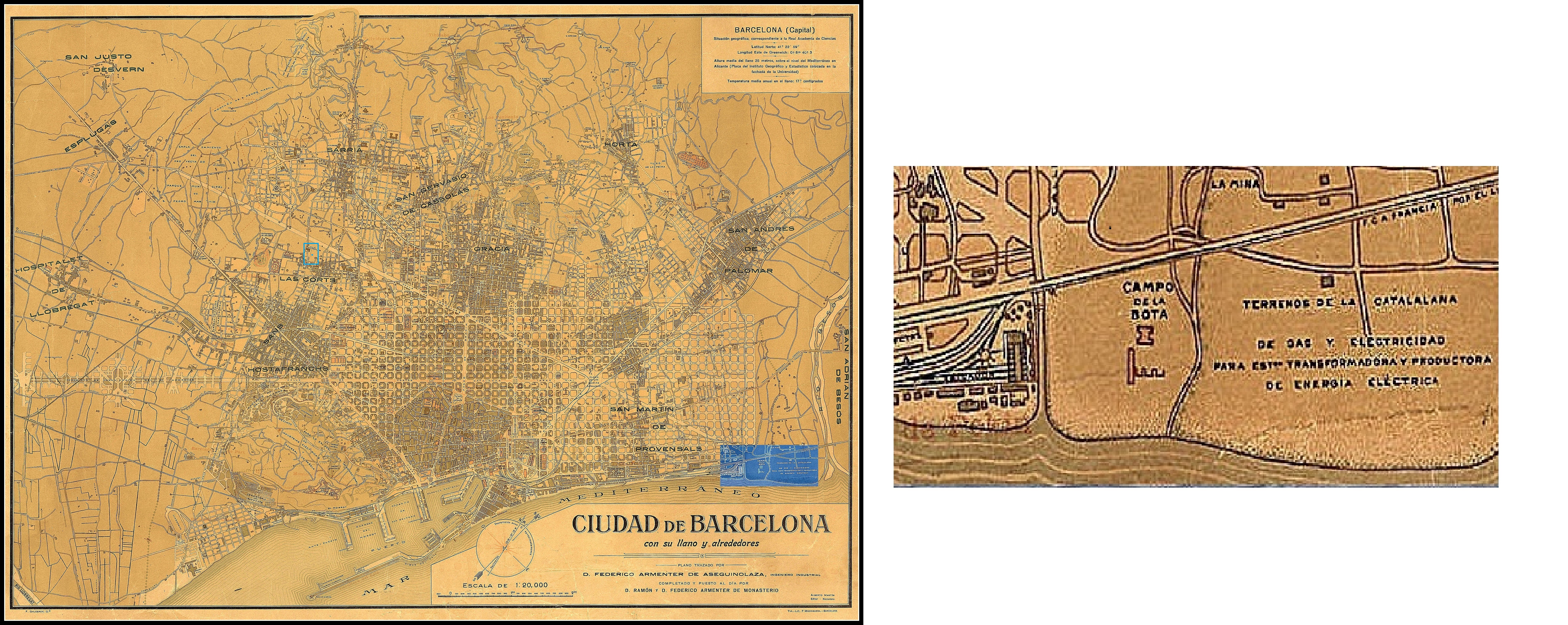 Composición a partir del plano de Federico Armenter, 1: 20.000, 1920 (Institut Cartogràfic i Geològic de Catalunya)